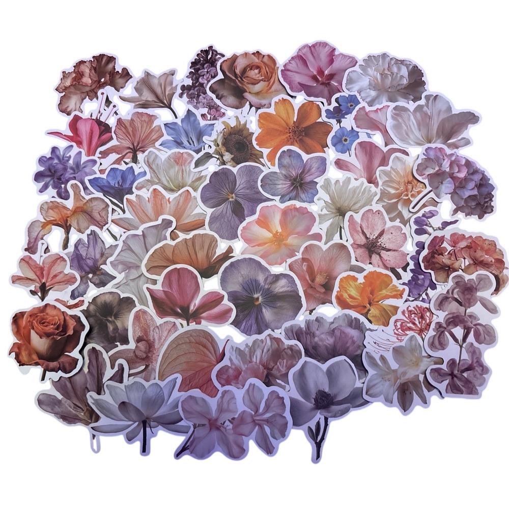 NEW 50pc Vintage Floral Flower Sticker Pack Botanical Scrapbook Journal Planner
